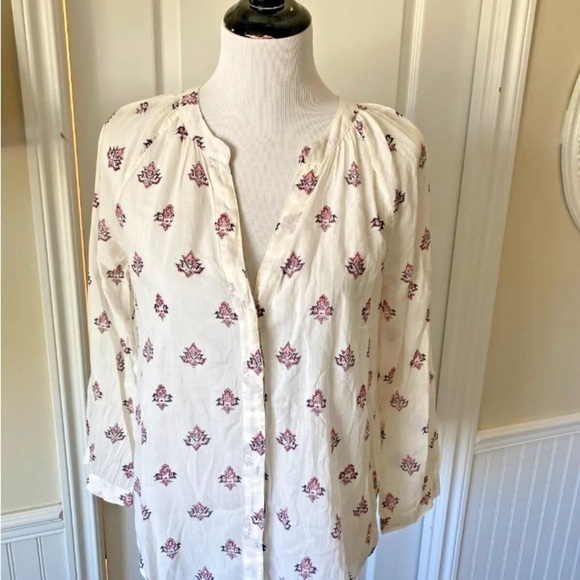 Womens Paige Size Medium Blouse Top Long Sleeve Sheer Boho Button Up White - Picture 2 of 6